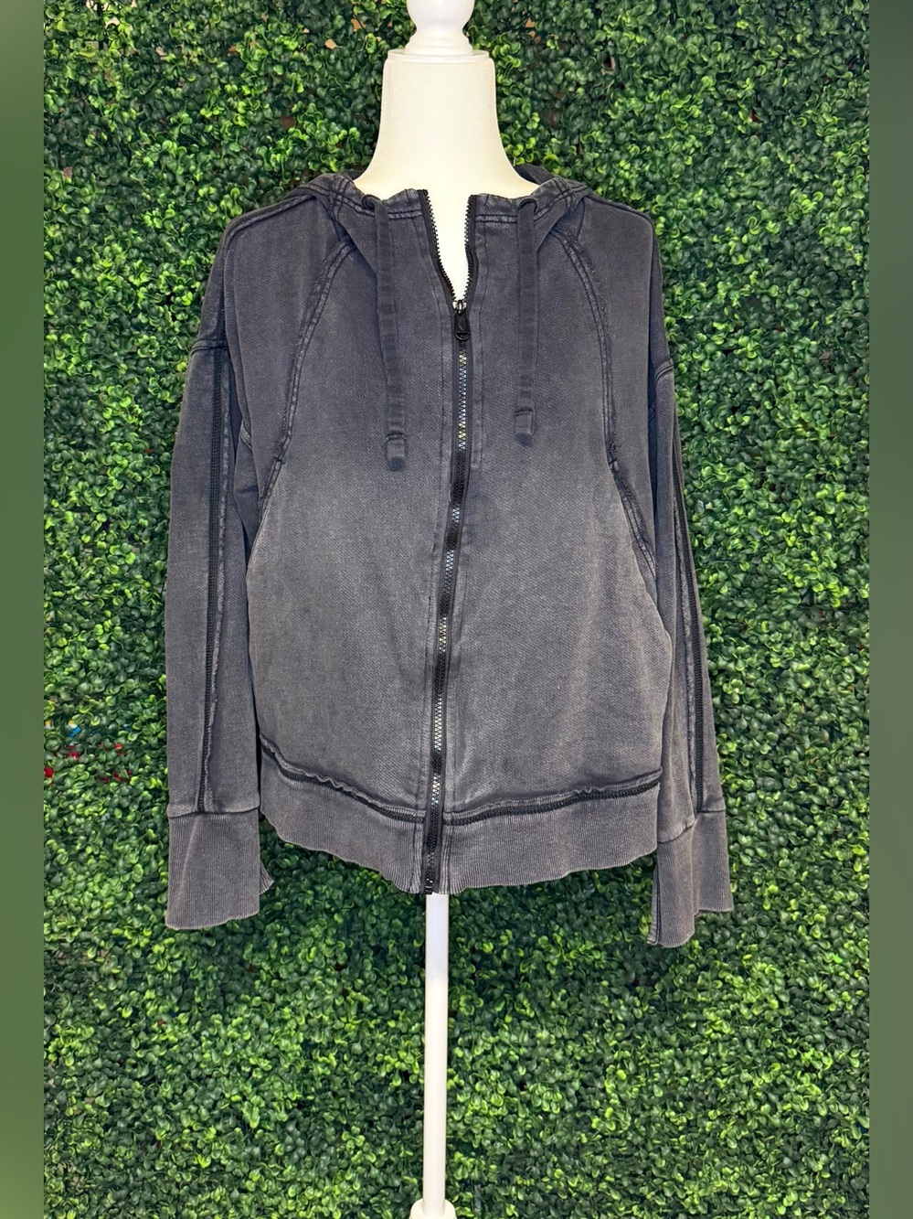 FP Movement Free People Only One Zip-Up Hoodie Washed Black – Small